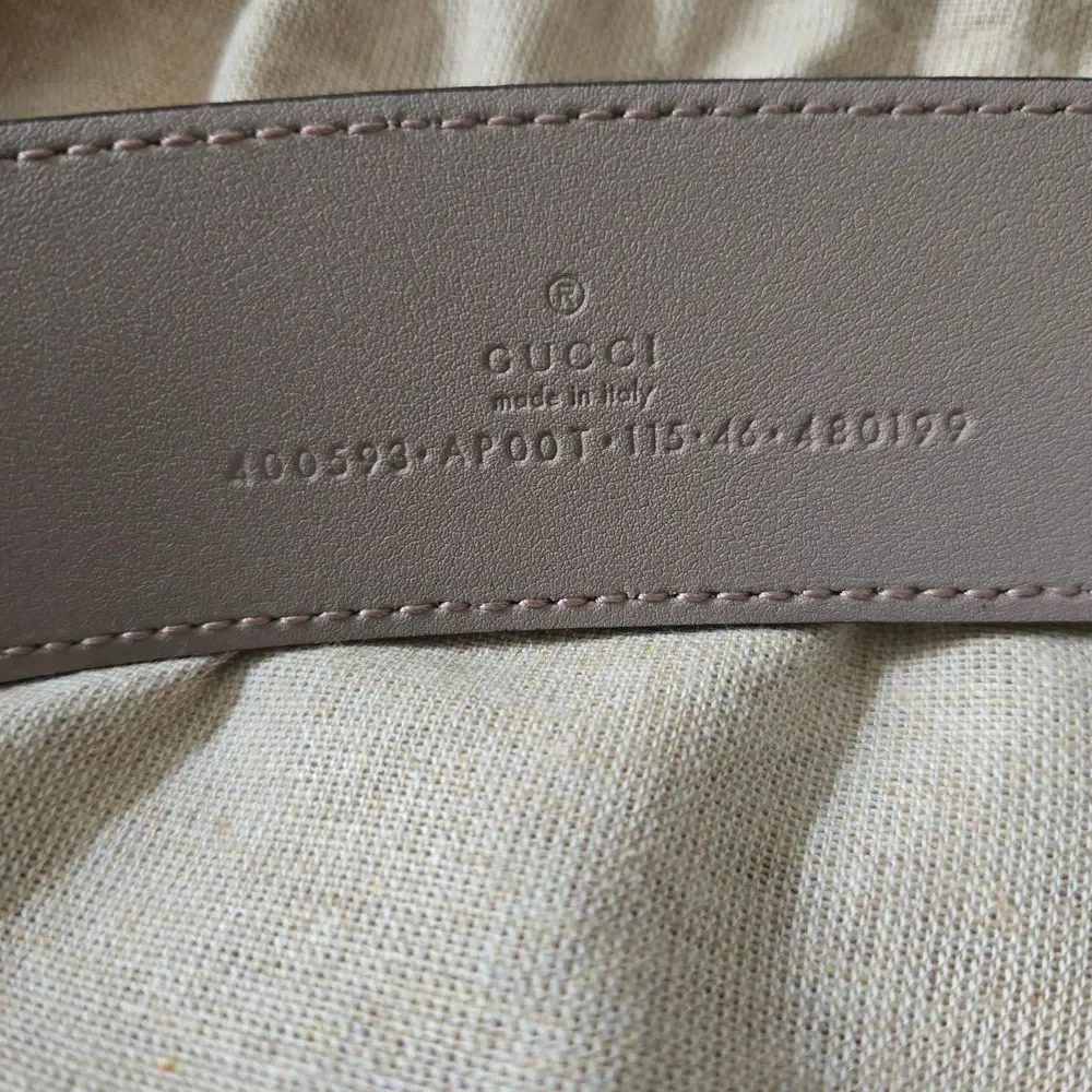 AUTHENTIC Gucci Women's Belt with Gold GG Buckle-Taupe-Light tan/neutral 115/46